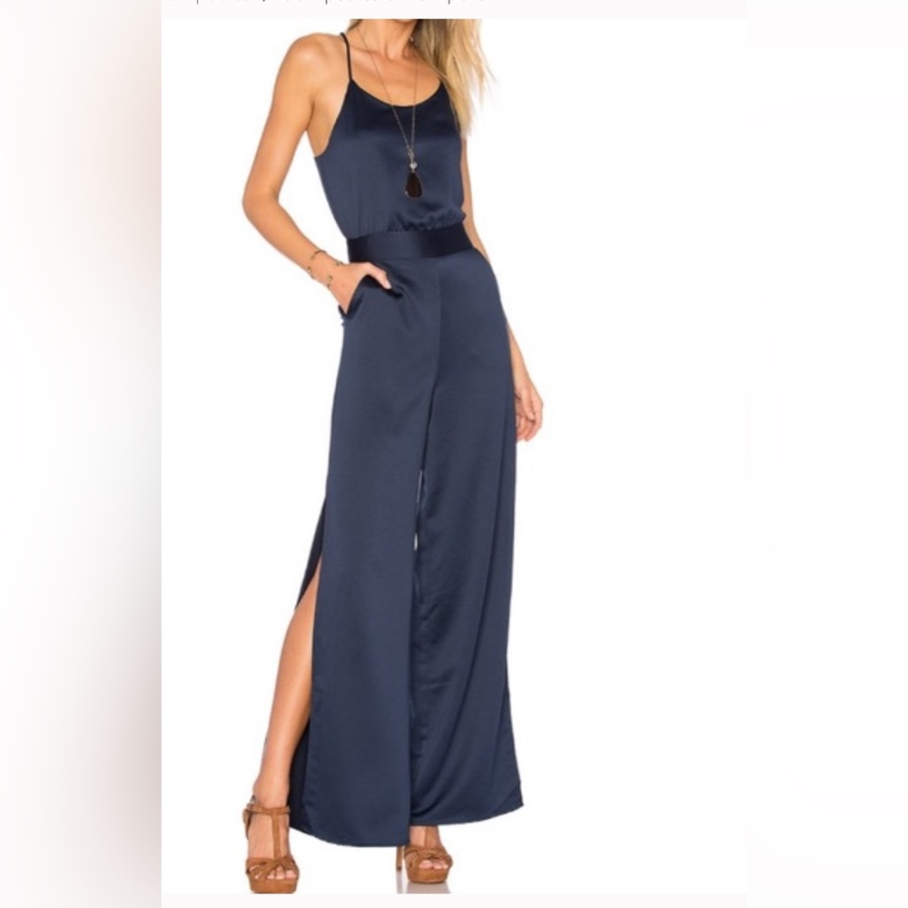 Revolve x House of Harlow Navy Satin Jumpsuit